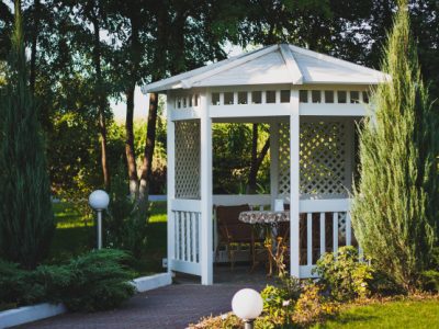 This image is of gazebo with private table.